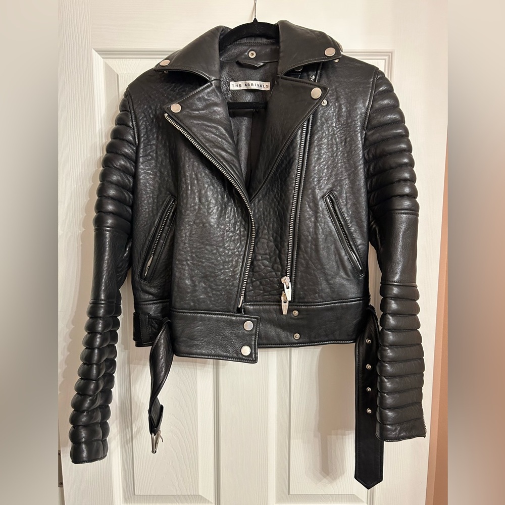 The Arrivals Black Quilted Leather Biker Jacket